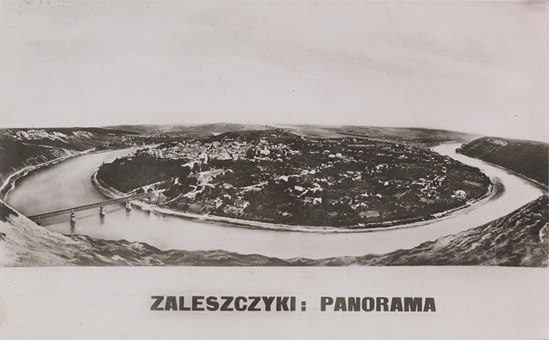 Панорама Заліщик на листівці 1938 року (Джерело: polona.pl)